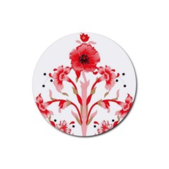 A Design Of A Red Flower On A White Background Rubber Coaster (round)