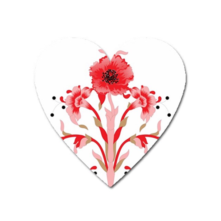 A Design Of A Red Flower On A White Background Heart Magnet