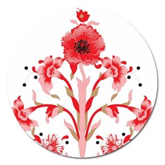 A Design Of A Red Flower On A White Background Magnet 5  (round)