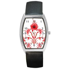 A Design Of A Red Flower On A White Background Barrel Style Metal Watch