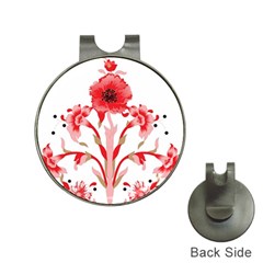 A Design Of A Red Flower On A White Background Hat Clips With Golf Markers