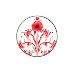 A Design Of A Red Flower On A White Background Hat Clip Ball Marker