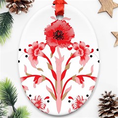 A Design Of A Red Flower On A White Background Oval Ornament (two Sides)