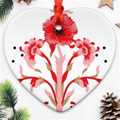 A Design Of A Red Flower On A White Background Heart Ornament (two Sides)