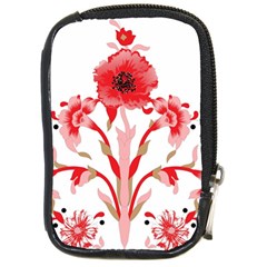 A Design Of A Red Flower On A White Background Compact Camera Leather Case