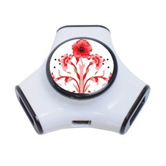 A Design Of A Red Flower On A White Background 3-port Usb Hub