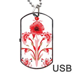 A Design Of A Red Flower On A White Background Dog Tag Usb Flash (one Side)