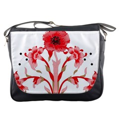 A Design Of A Red Flower On A White Background Messenger Bag