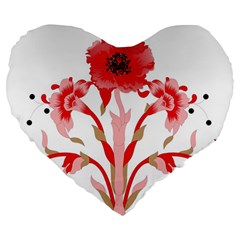 A Design Of A Red Flower On A White Background Large 19  Premium Heart Shape Cushions