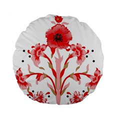 A Design Of A Red Flower On A White Background Standard 15  Premium Flano Round Cushions