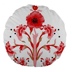 A Design Of A Red Flower On A White Background Large 18  Premium Flano Round Cushions