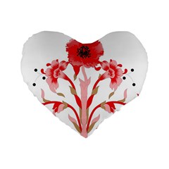 A Design Of A Red Flower On A White Background Standard 16  Premium Flano Heart Shape Cushions