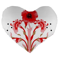 A Design Of A Red Flower On A White Background Large 19  Premium Flano Heart Shape Cushions by catchydesignhill