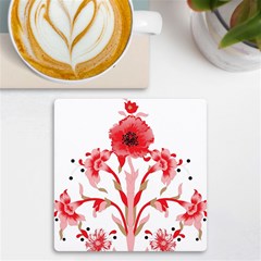 A Design Of A Red Flower On A White Background Uv Print Square Tile Coaster 