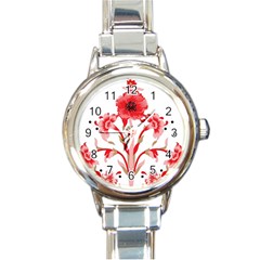 A Design Of A Red Flower On A White Background Round Italian Charm Watch