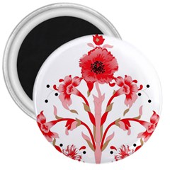 A Design Of A Red Flower On A White Background 3  Magnets