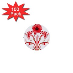 A Design Of A Red Flower On A White Background 1  Mini Buttons (100 Pack) 