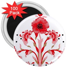 A Design Of A Red Flower On A White Background 3  Magnets (100 Pack)