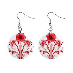 A Design Of A Red Flower On A White Background Mini Button Earrings