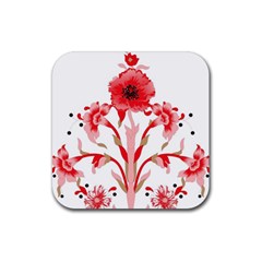 A Design Of A Red Flower On A White Background Rubber Coaster (square)