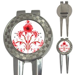 A Design Of A Red Flower On A White Background 3-in-1 Golf Divots