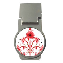 A Design Of A Red Flower On A White Background Money Clips (round) 