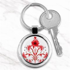 A Design Of A Red Flower On A White Background Key Chain (round)