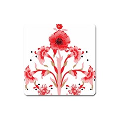 A Design Of A Red Flower On A White Background Square Magnet