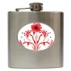 A Design Of A Red Flower On A White Background Hip Flask (6 Oz)