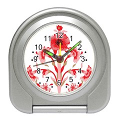 A Design Of A Red Flower On A White Background Travel Alarm Clock