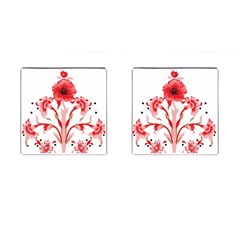 A Design Of A Red Flower On A White Background Cufflinks (square)