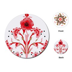 A Design Of A Red Flower On A White Background Playing Cards Single Design (round)