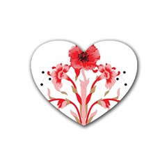 A Design Of A Red Flower On A White Background Rubber Heart Coaster (4 Pack)