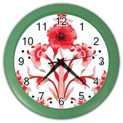 A Design Of A Red Flower On A White Background Color Wall Clock