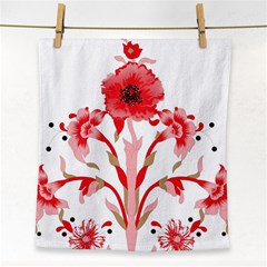 A Design Of A Red Flower On A White Background Face Towel