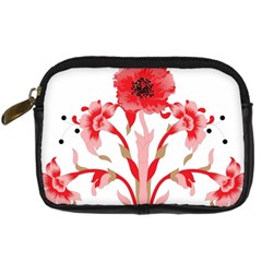 A Design Of A Red Flower On A White Background Digital Camera Leather Case