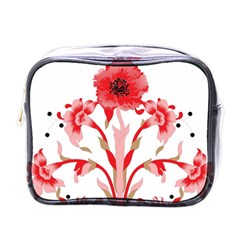 A Design Of A Red Flower On A White Background Mini Toiletries Bag (one Side)