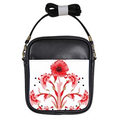 A Design Of A Red Flower On A White Background Girls Sling Bag