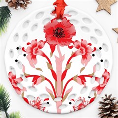 A Design Of A Red Flower On A White Background Round Filigree Ornament (two Sides)