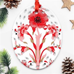 A Design Of A Red Flower On A White Background Oval Filigree Ornament (two Sides)