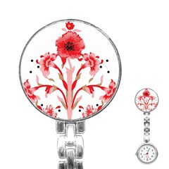 A Design Of A Red Flower On A White Background Stainless Steel Nurses Watch