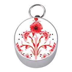 A Design Of A Red Flower On A White Background Mini Silver Compasses