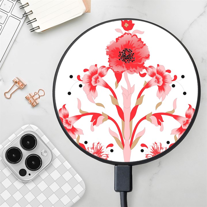 A Design Of A Red Flower On A White Background Wireless Fast Charger(Black)