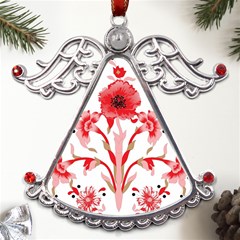 A Design Of A Red Flower On A White Background Metal Angel With Crystal Ornament by catchydesignhill