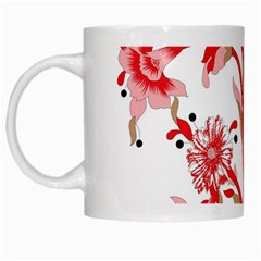 A Design Of A Red Flower On A White Background White Mug