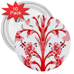 A Design Of A Red Flower On A White Background 3  Buttons (10 Pack) 