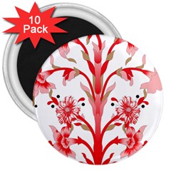 A Design Of A Red Flower On A White Background 3  Magnets (10 Pack) 