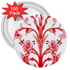 A Design Of A Red Flower On A White Background 3  Buttons (100 Pack) 