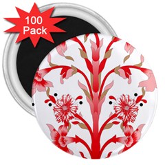 A Design Of A Red Flower On A White Background 3  Magnets (100 Pack)