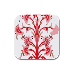 A Design Of A Red Flower On A White Background Rubber Square Coaster (4 Pack)